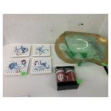 Misc, trivets, Vntg green Bowl, IU Salt Pepper