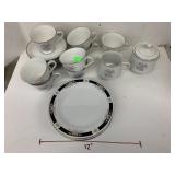 8 Tea cups w saucers, Cream and Sugar, 5 Plates