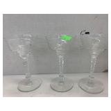 3 Vntg Champagne Glasses, Crystal Etched
