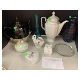 Misc, teapot, coffee server, vases, trinket boxes