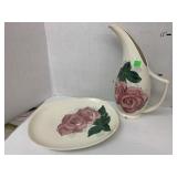 Vntg Red Wing Pottery Pitcher & Platter, chipped