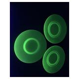 3 Uranium Depression Glass Plates