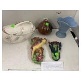Parrot Wall Pocket & Vintage Vases Misc Lot