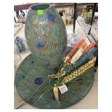 Pier One Platter & Vase w/ Faux Flowers