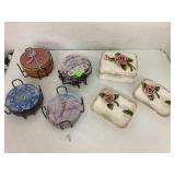 Porcelain Rose Trinket Box & Ashtrays, Diamond