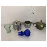 Metal Dishes, Blue Glass Stopper, Misc