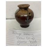 Vintage Pottery Brow Drip Glaze Bud Vase