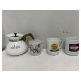Corning Ware Tea Pot, Mugs