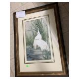 SikArt White Egrets in Wooden Frame