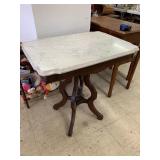 Eastlake Mahogany Marble Top Table, approx 28in x