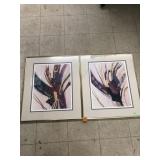 2cnt Framed Abstract Pictures Approx 24x28 (crack