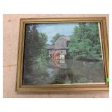 Framed Gristmill Picture, Glass broke
