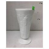 Grapes Design White Glass Footed Vase