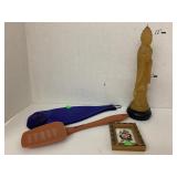 Misc candle, spatula, Vntg flat wine bottle tray,