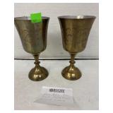 Vintage Metal Brass Plated Floral Etched Goblets