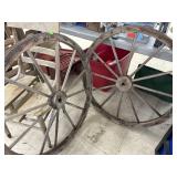 2 Wagon Wheels Decor & Wooden Chair