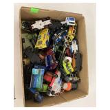 Box of Matchbox and Hot Wheels Cars