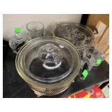 Pyrex Dishes with Metal Stands and Glass