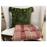 Green Velour Pillow & Plaid Chair Cushion