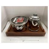 Wooden Tray, Percolator, & 4 Qt Stainless Pot