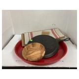 Wooden Nut Bowl, Lodge Frypan, Table Runner, Tray