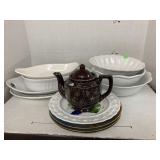 Collector Plates (3), Grape Plate, Teapot, Bowls