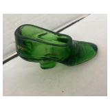 Vintage Emerald Green Glass Dress Pump/Shoe Vase