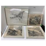 4 Vintage Pictures, signed