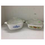2 corning ware, baking dishes with lids