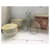 Metal bowls, glasses, Carafe, Rose Pfaltzgraff