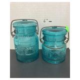 Set of blue Avon Glass Canning Jars