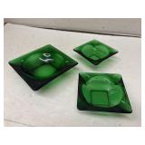 vintage mid-century emerald green glass ashtrays
