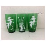 Anchor Hocking Green Geese/Cattail Glasses