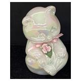 Fenton iridescent white art glass teddy bear