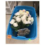 Tote of Faux Flowers, Easter Basket, Bow