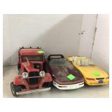 3 Toy Cars, metal Truck, metal Corvette