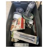 Tote with lid and Kitchen Items and Misc