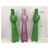 3 Empty Wine Cat Glass Bottles
