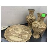 Vntg Ivory Dynasty Vases and Plate