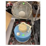 Thermos, Plastic Crates, & Table Fan