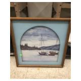 Framed Boat Picture Approx 19x19