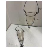 2 Vintage Crackle Glass Hanging Vases