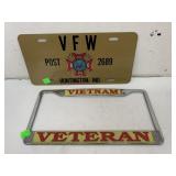 Metal Veteran License Plate Cover and VFW Plate