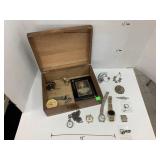 Wooden Box of Misc, Watches, Jewelry