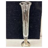 vintage etched glass bud vase with a sterling