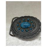 Vintage Belt Buckle Turquoise Coral Ball