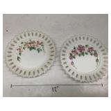 hand Painted Lace Milk Glass Plates
