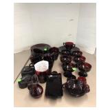 Red Glass Dishes (1 glass has a small chip)