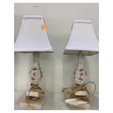 Set of Vntg Porcelain Rose lamps