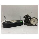 Desk clock/pen holder and Monkey no see clock